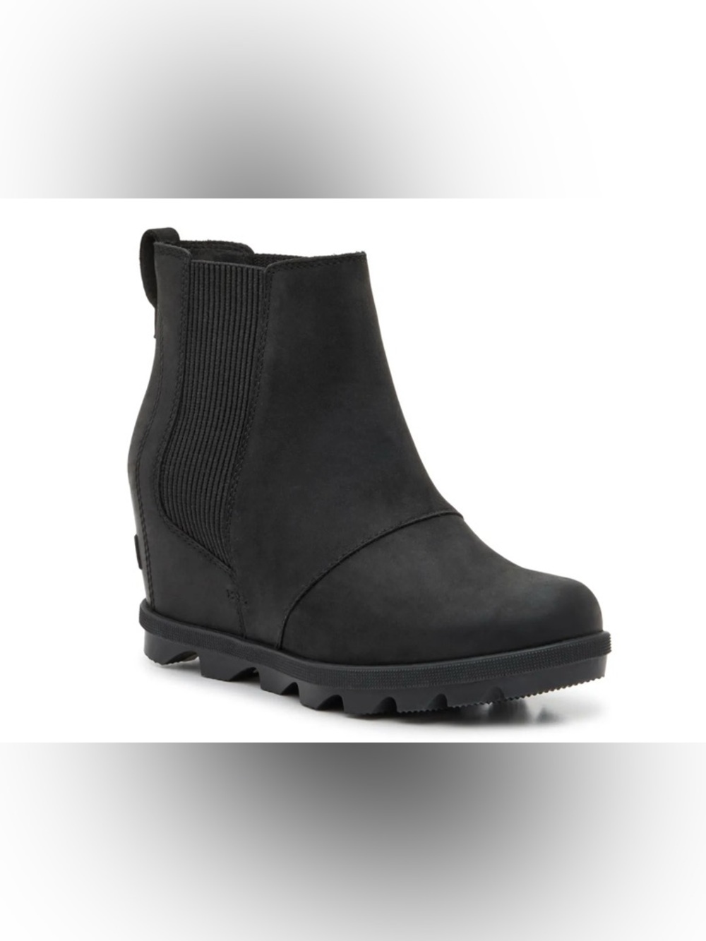 Women's Size 8 Sorel Joan Rhapsody Chelsea Wedge Black Leather Boots Waterproof